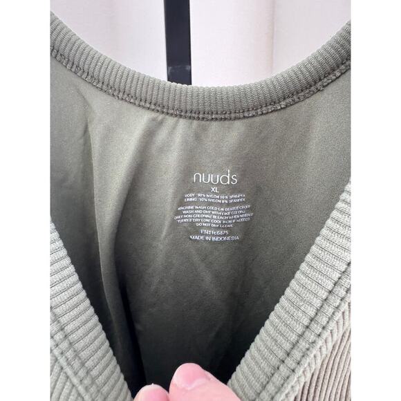 Nuuds Ribbed Scoop Tank Bodysuit Green Extra Large - Picture 4 of 5